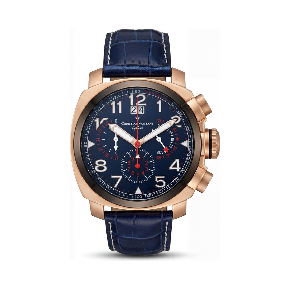 Reloj de Cuarzo Cronógrafo para Hombre Christian Van Sant CV3AU5 Grand Python, Esfera Azul, Correa de Cuero, 50mm, Resistente al Agua 100M