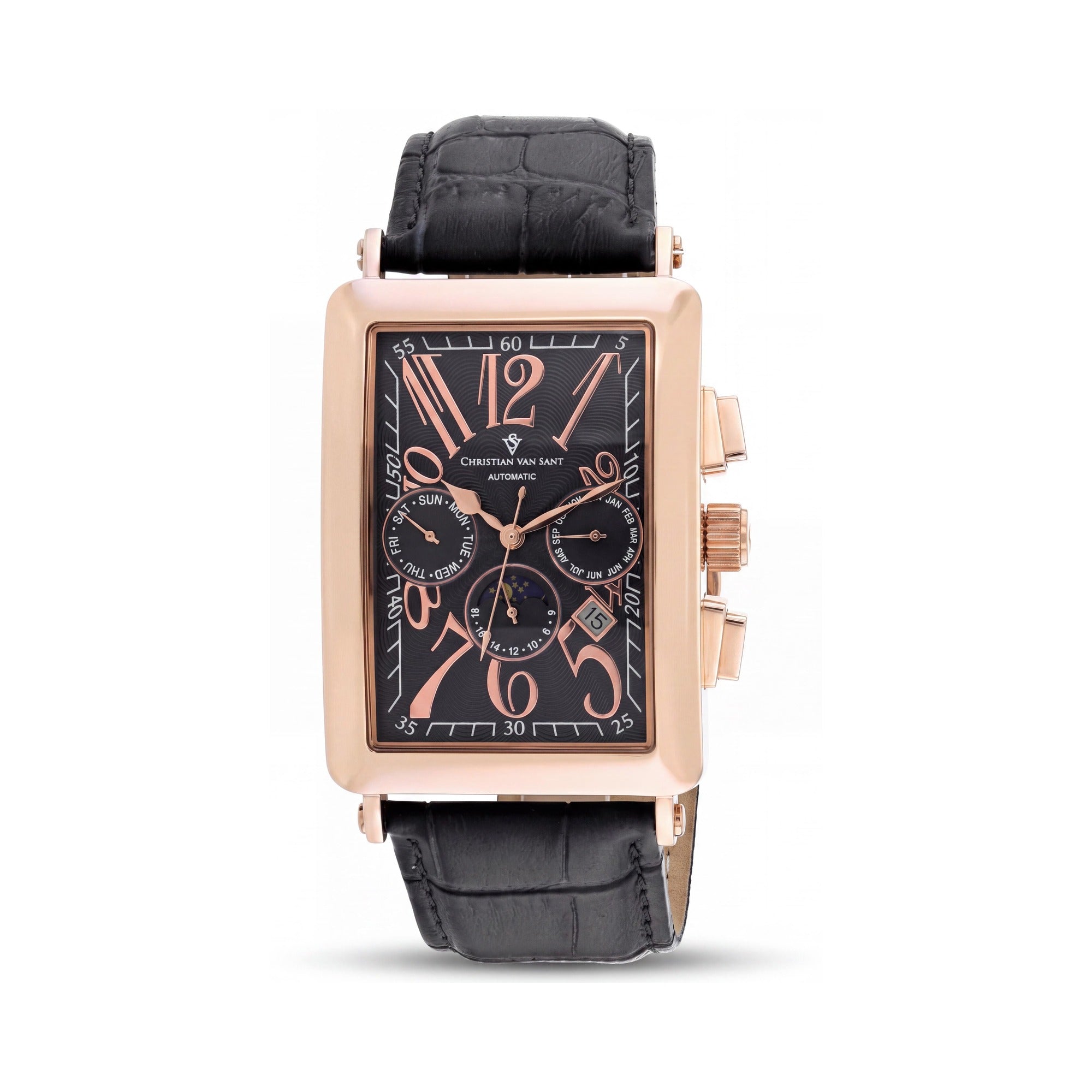Christian Van Sant CV9141 Men's Black Stainless Steel Multi-function Water Resistant 50m 52mm Case Watch, Photo 1