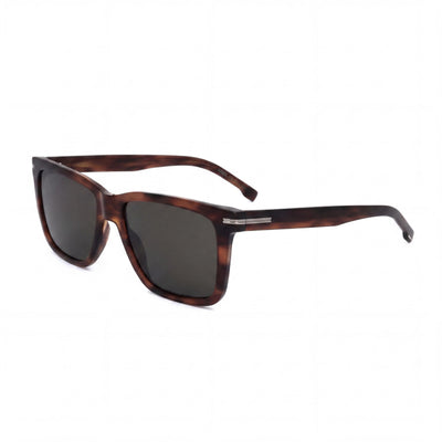 Hugo Boss Style & Expression BOSS 1598/S Unisex Rectangular Brown Horn Acetate Sunglasses with Grey Lenses 55mm