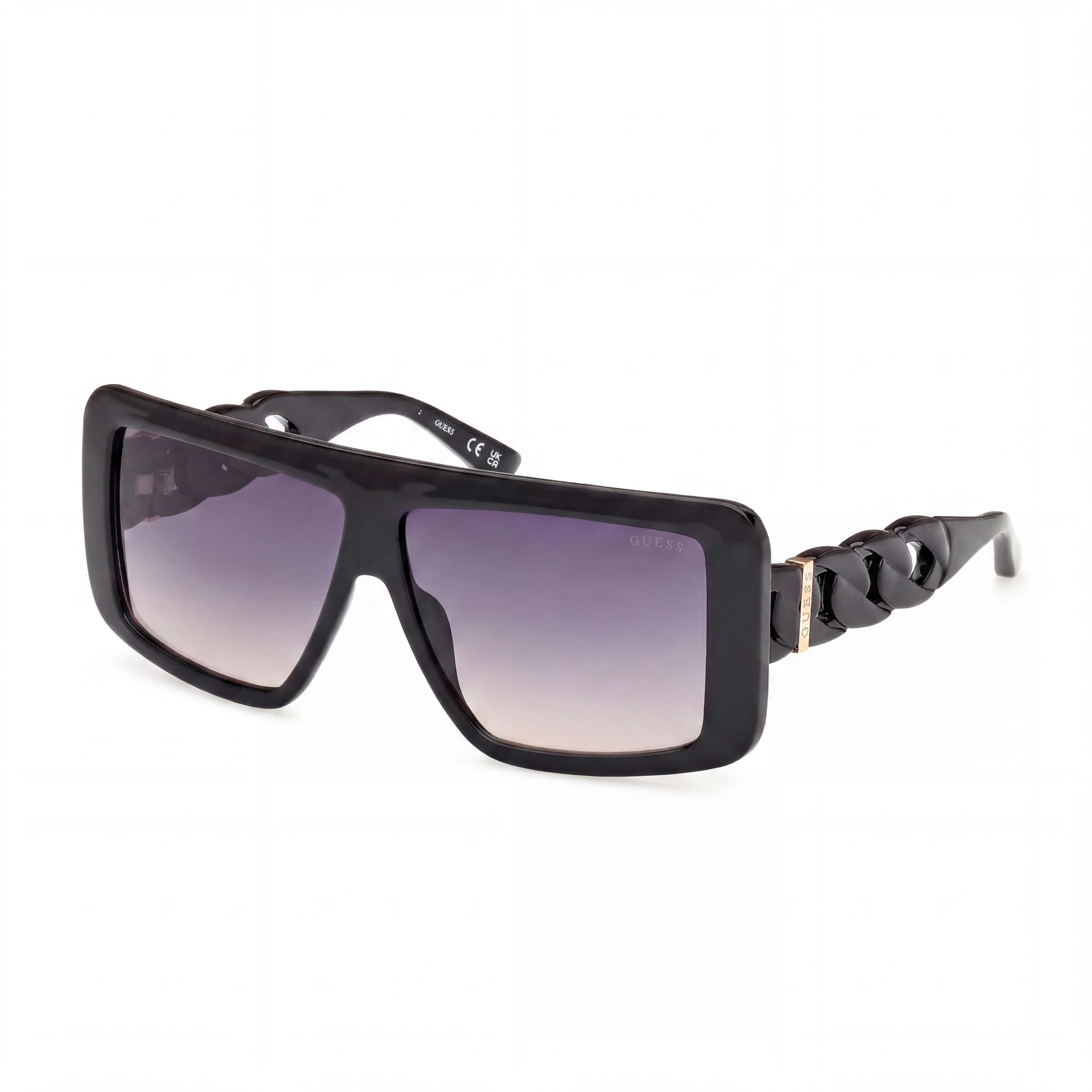 GUESS Modern Women's Shiny Black Injected Frame Sunglasses, UV Protected Polycarbonate Gradient Smoke Lenses 60mm, Photo 1