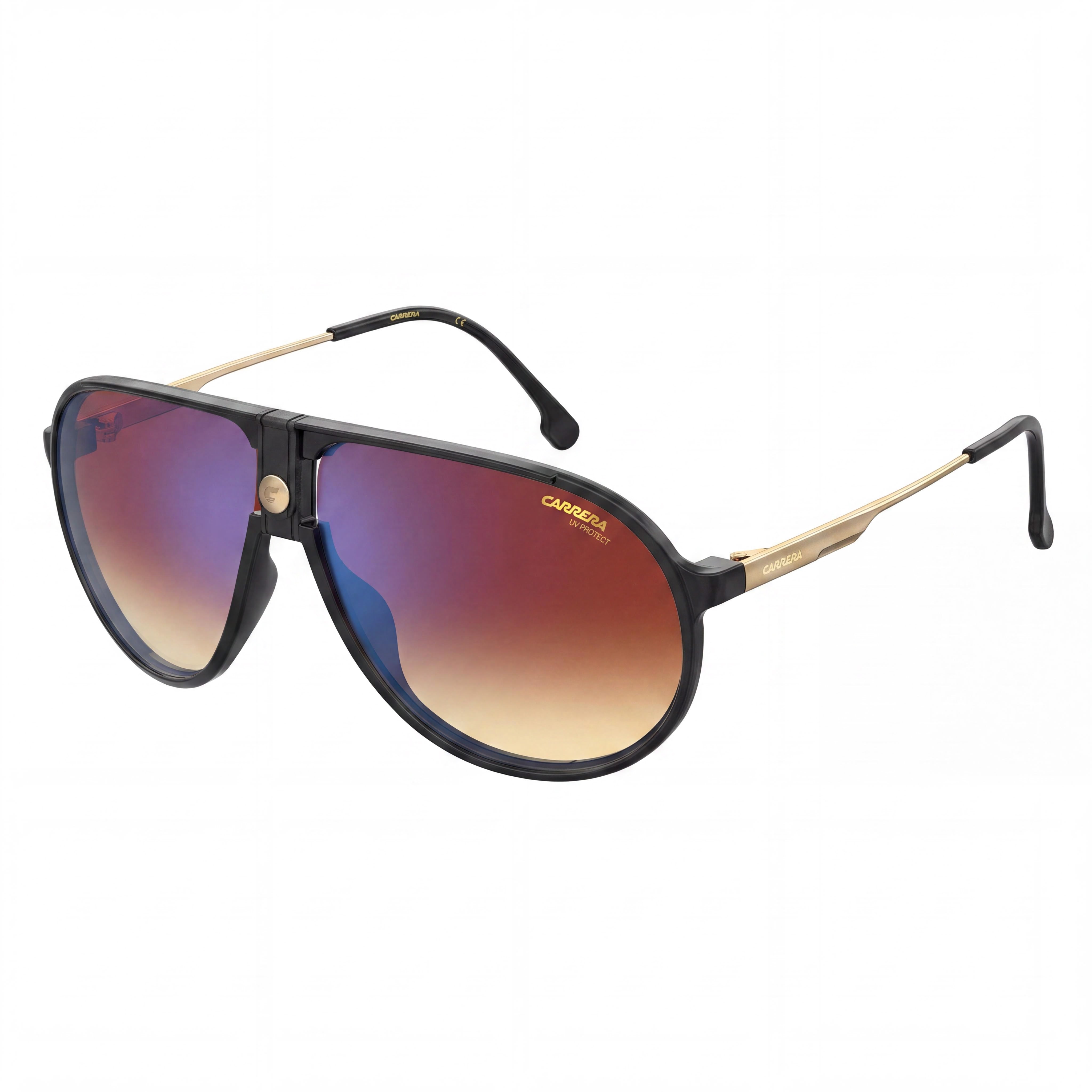 Carrera CARRERA 1034/S Unisex Shiny Black Gold Plastic Brown Shaded Blue Mirrored UV Sunglasses 63mm, Photo 1