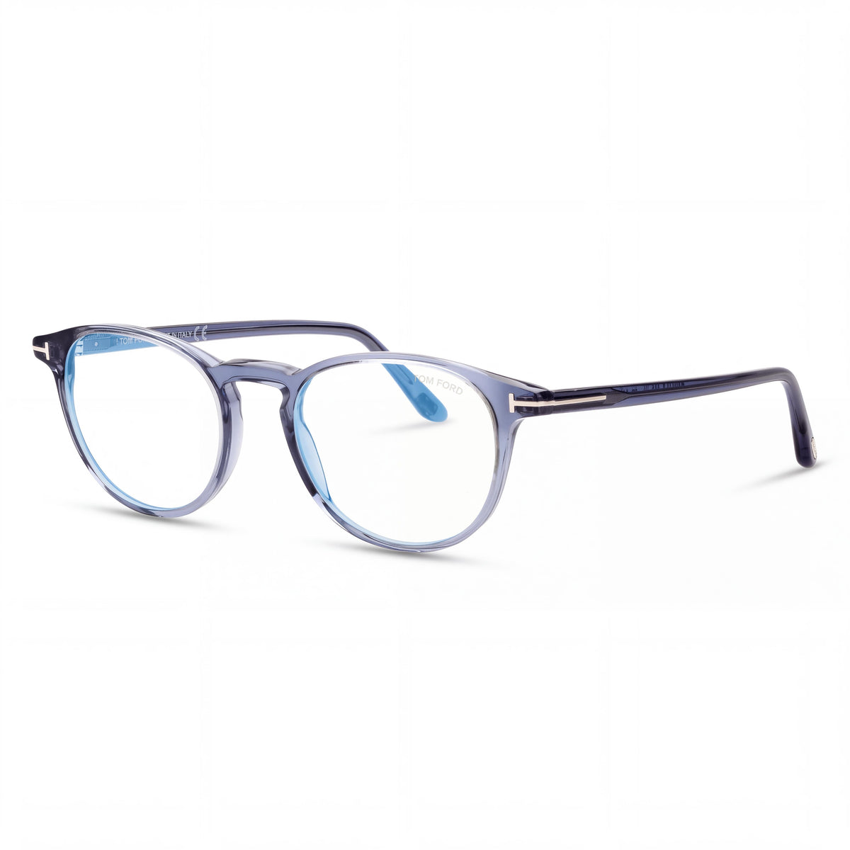 Tom Ford Ft5803-b Men's Shiny Transparent Blue Plastic Eyewear with Blue Block Clear Lenses 51-19-145, Photo 1