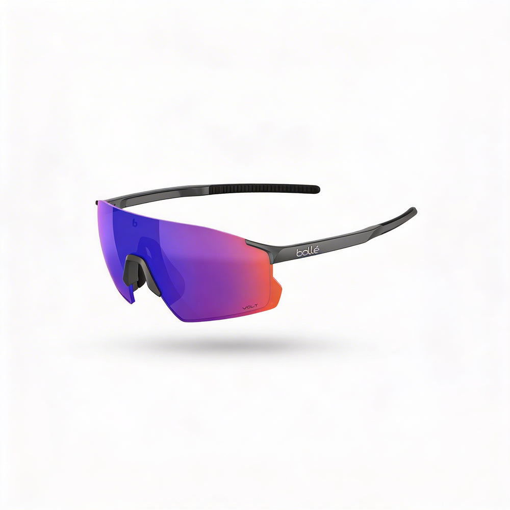 BOLLE SINGLASSES Unisex High Contrast Polycarbonate Sunglasses, Volt Ultraviolet Mirror Lens, Matte Titanium Grey Frame, 52mm