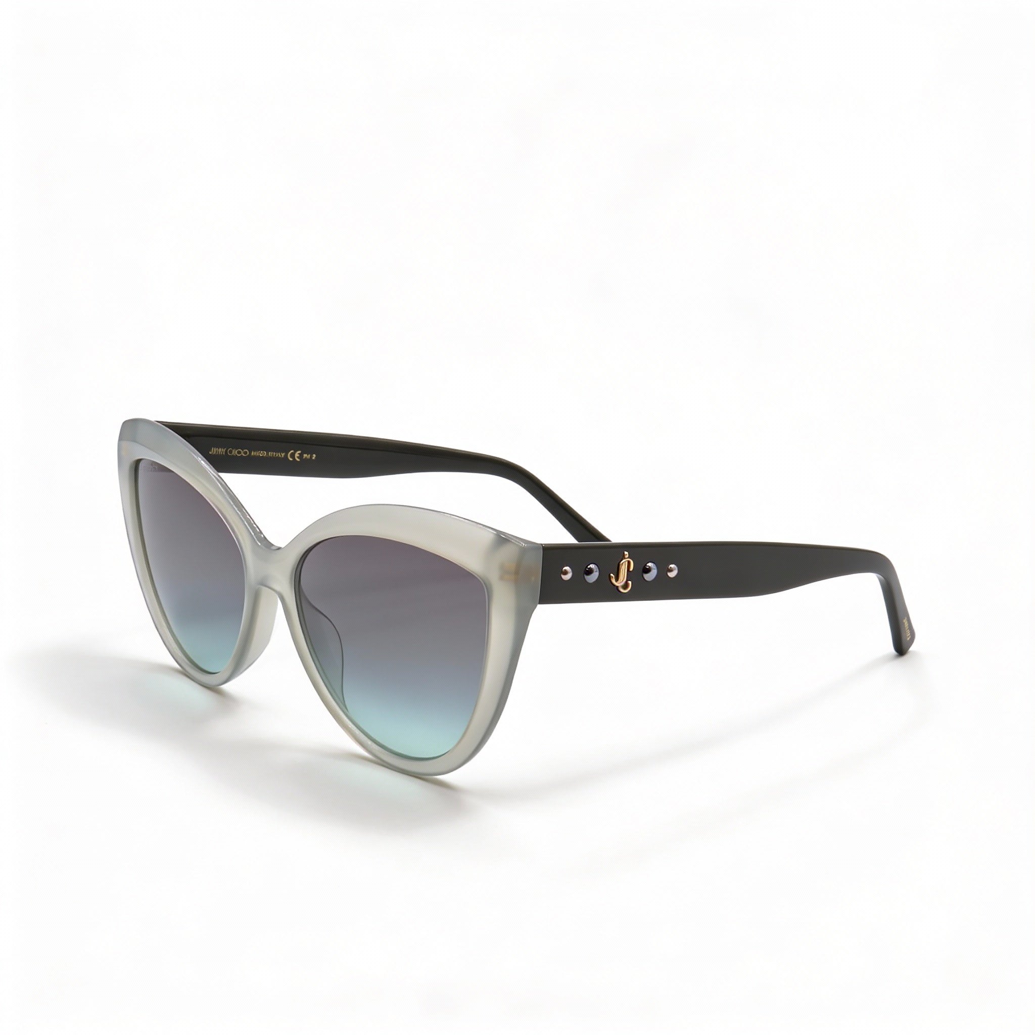 Gafas de sol Jimmy Choo Sinnie/G/S Cat Eye para mujer con montura de acetato verde grisáceo y lentes degradadas en gris verdoso de 57 mm, Photo 1