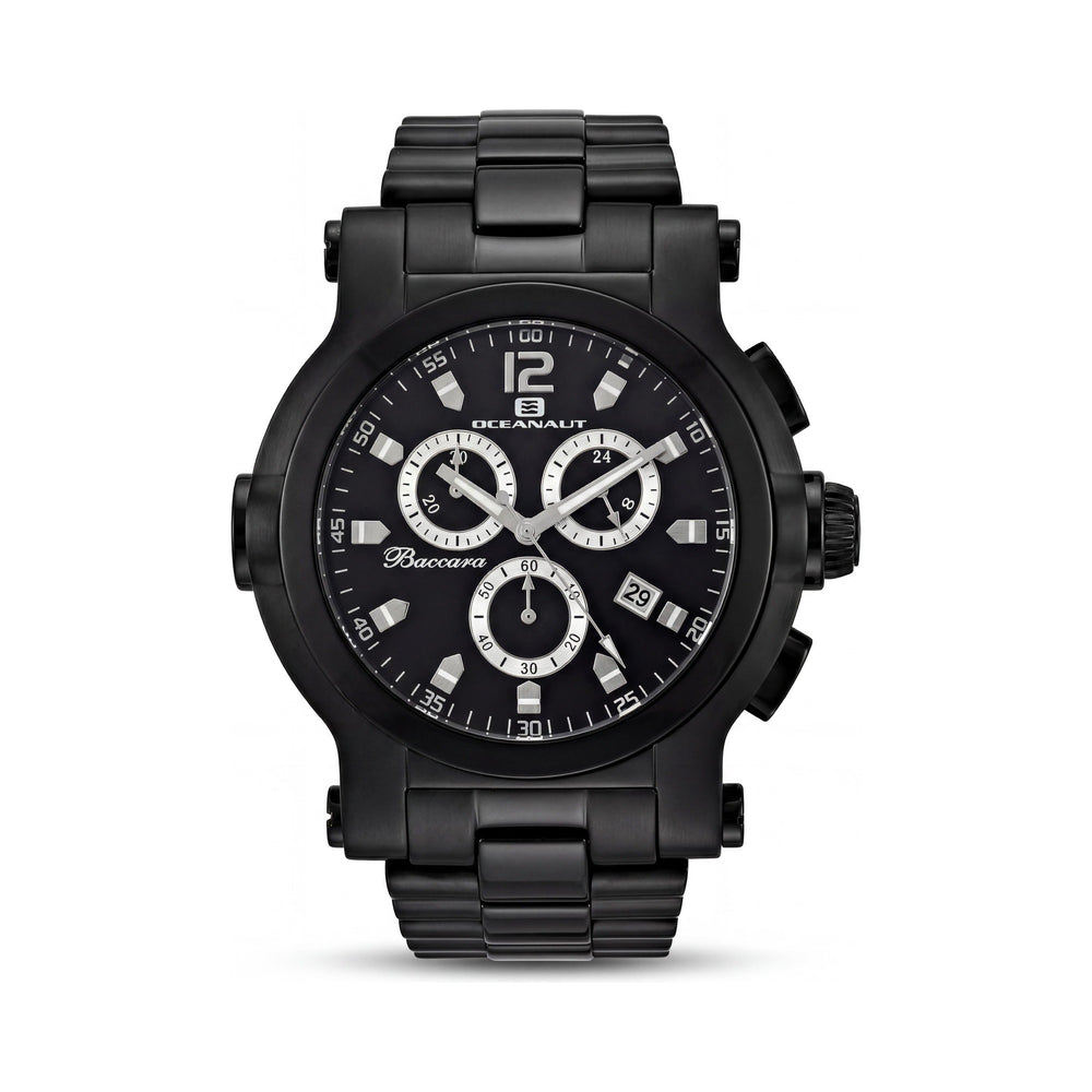Oceanaut OC0828 Baccara XL Reloj cronógrafo de acero inoxidable negro para hombre, resistente al agua 50M, movimiento de cuarzo de 50mm