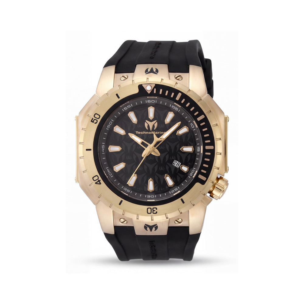 Reloj Technomarine Manta TM-224011 de cuarzo para hombre, de acero inoxidable con esfera negra y correa de silicona, 49 mm