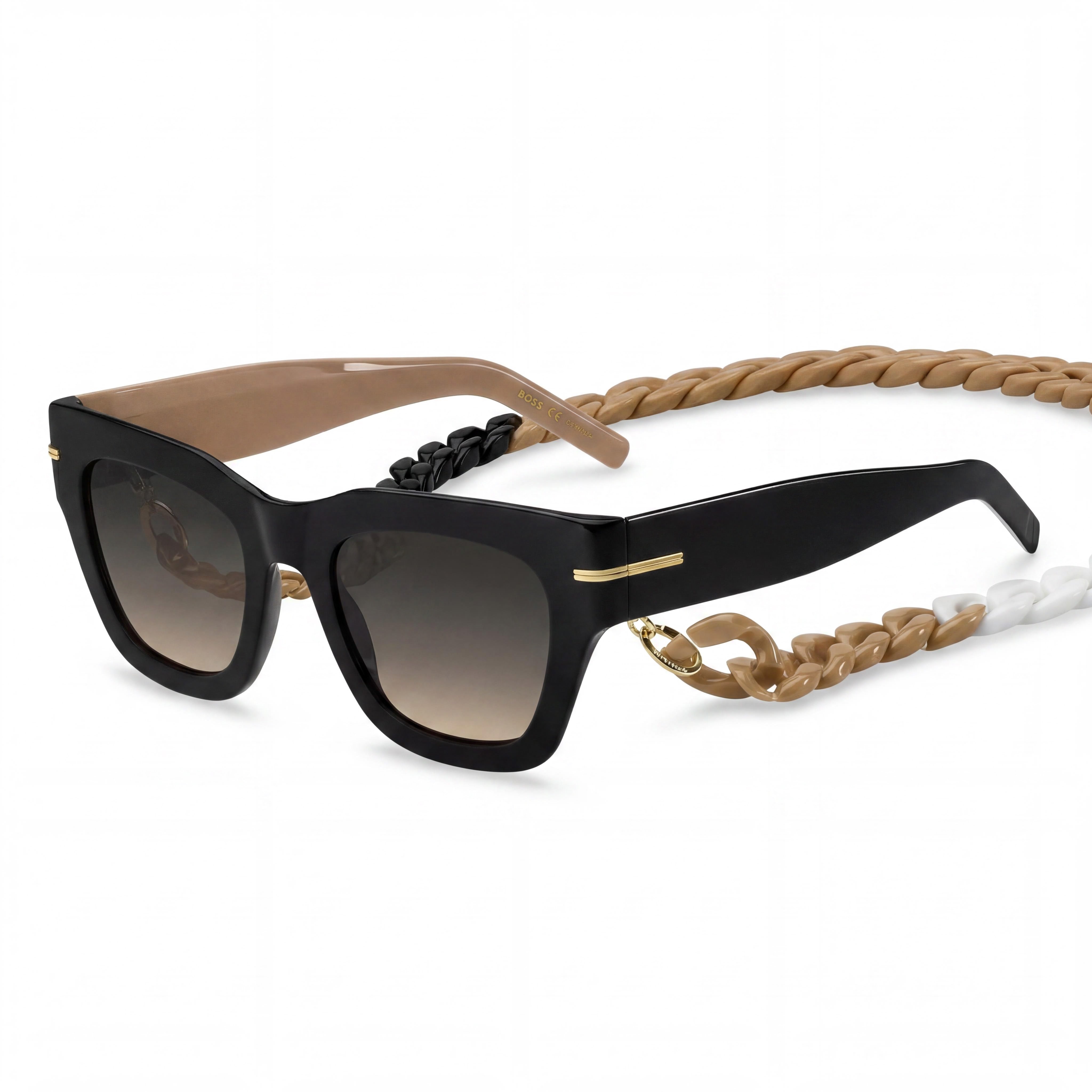 HUGO BOSS Classic Women's UV Protection Gradient Acetate Sunglasses, Black Beige Frame, Brown Chain Lenses, 51mm, Photo 1
