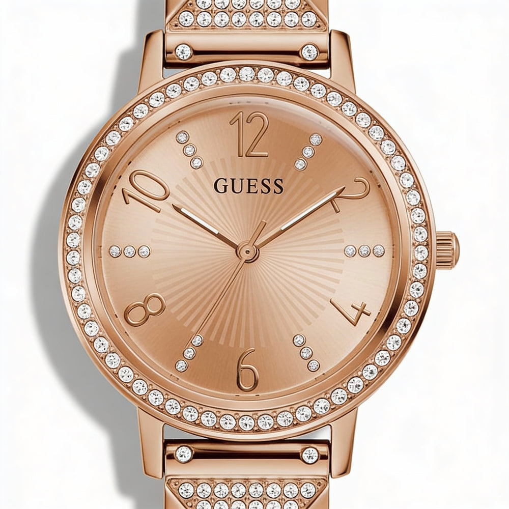 Reloj GUESS GW0474L3 para mujer, resistente al agua, con cristales brillantes en oro rosa, 32 mm