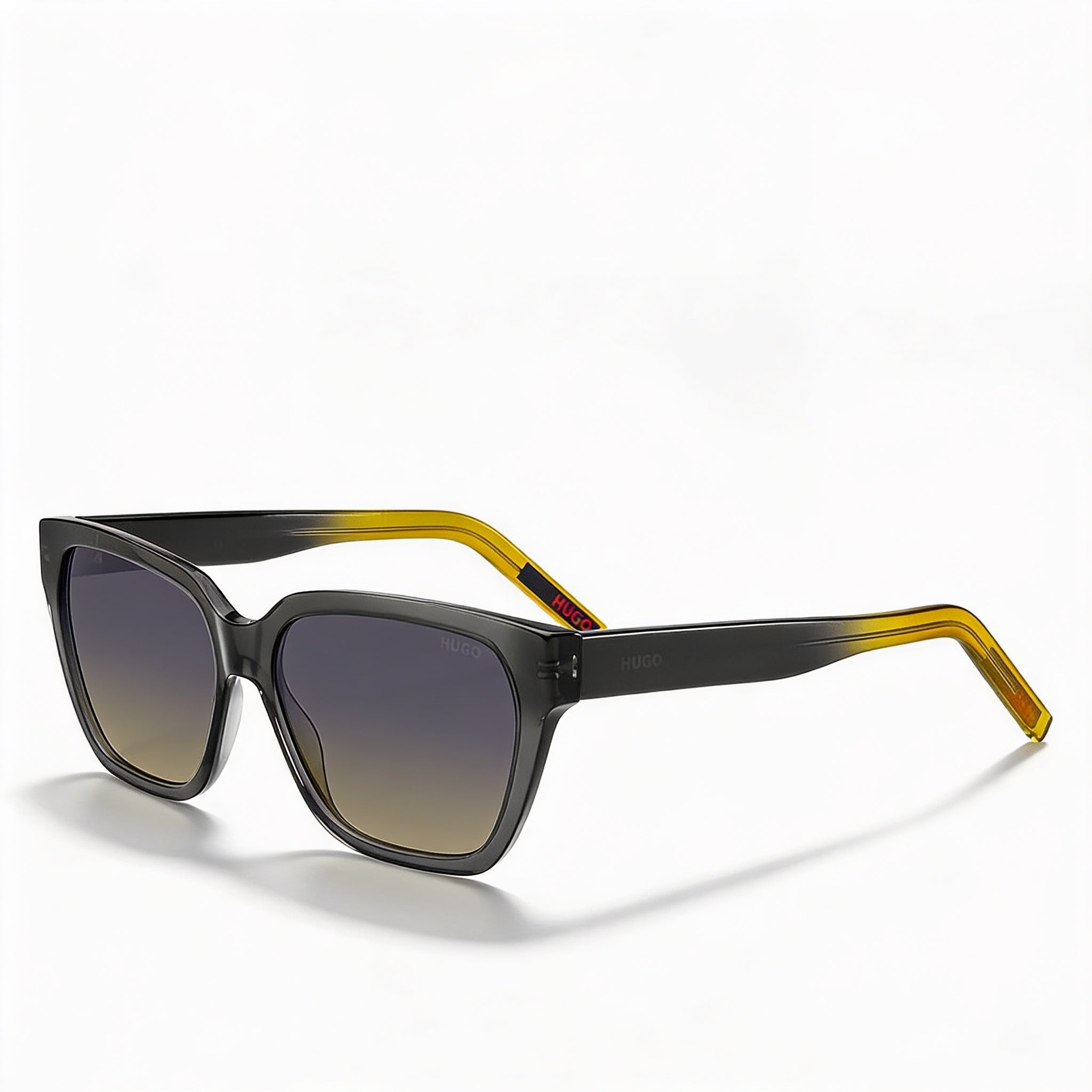 Gafas de sol Hugo Boss para mujer contemporánea, montura de acetato gris, amarillo y violeta, lente de poliéster no polarizada de 56 mm, Photo 1