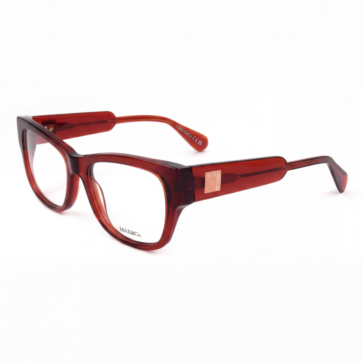 Max&Co. Casual Women's Shiny Red Acetate Frame Sunglasses with Transparent Plastic Lenses 53-17-140, Photo 1