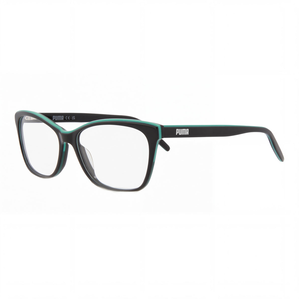 Gafas graduadas PUMA Pu0240o-008 para mujer, forma ojo de gato, de plástico, color negro transparente, 53 mm, Photo 1