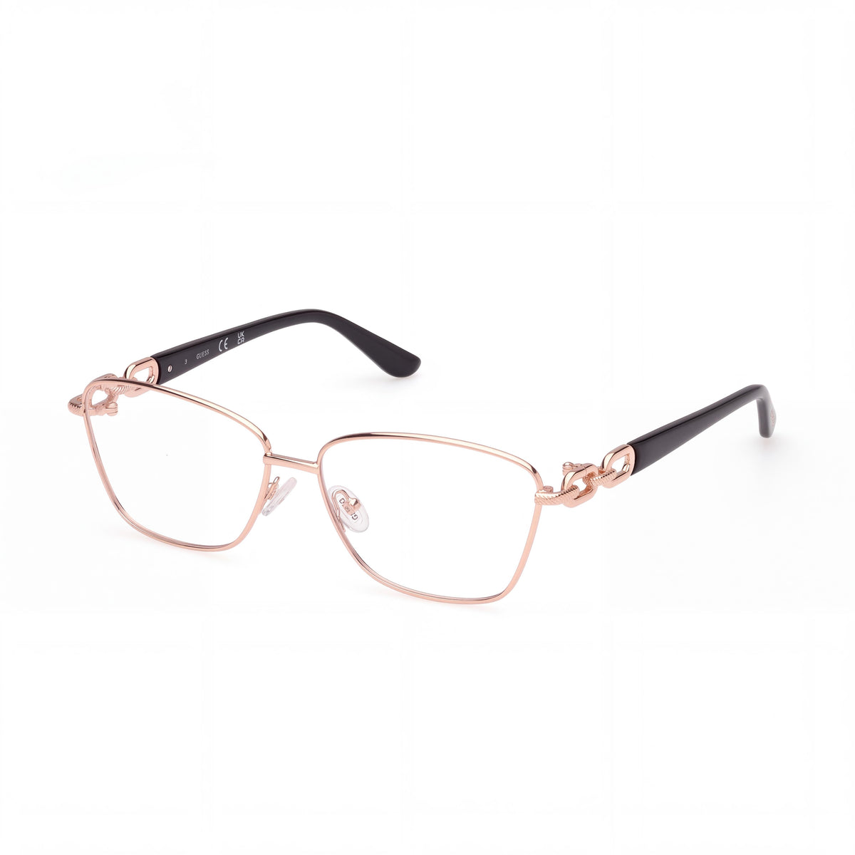 GUESS Gu50179 Gafas de metal para mujer con lentes de policarbonato, acabado en oro rosa y negro, 57 mm, Photo 1