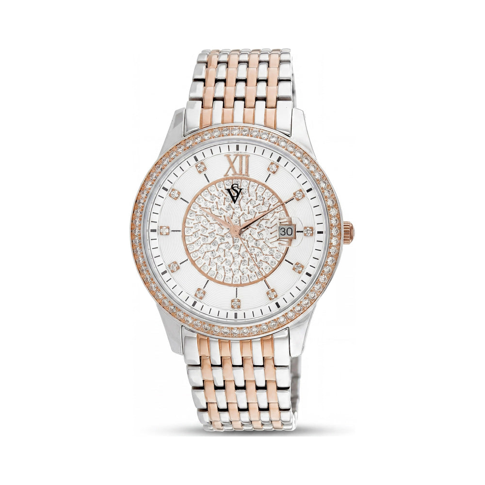 Reloj de cuarzo Christian Van Sant para mujer con esfera blanca, caja y pulsera de acero inoxidable
