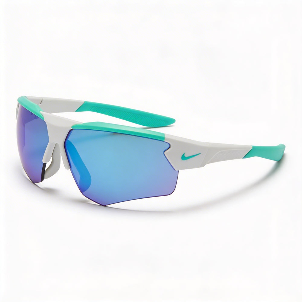 Nike CLOAK DUO EV24036 Unisex Plastic Matte Light Silver Frame, Grey Green Mirror Non-Polarized Lenses, 100% UV 71-09-130