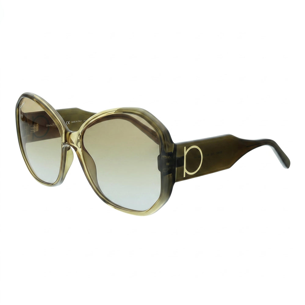Salvatore Ferragamo Contemporary Women's Butterfly Sunglasses Khaki Brown Gradient Plastic Frame Gradient Brown Lens 61mm