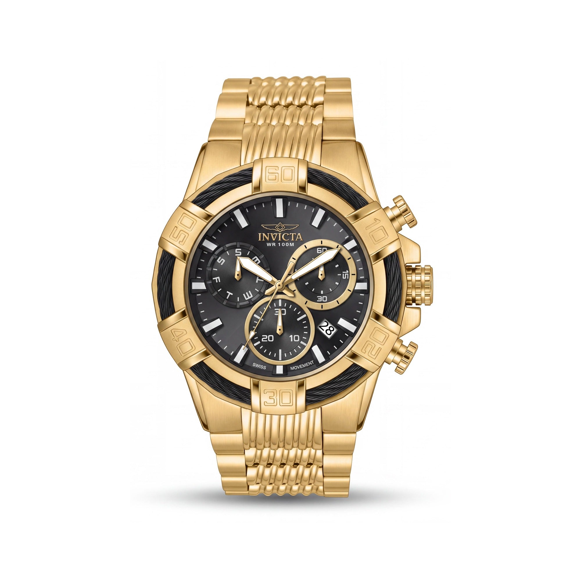 Invicta Bolt 25867 Men's Gold-Tone Stainless Steel Bracelet Chronograph Watch with Black Dial, 51mm Case, Photo 1