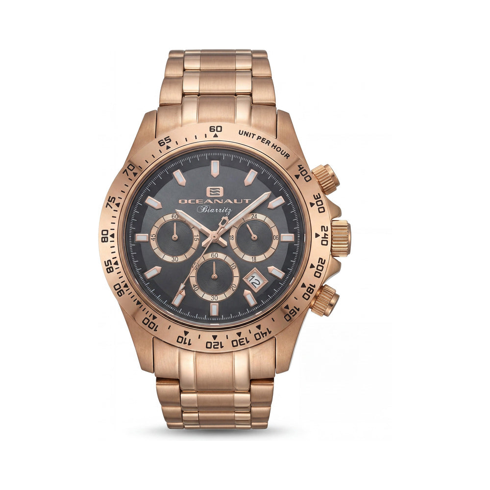 Reloj Oceanaut OC6119 Biarritz cronógrafo analógico-cuarzo para hombre, resistente al agua, con acabado negro y oro rosa, 44 mm
