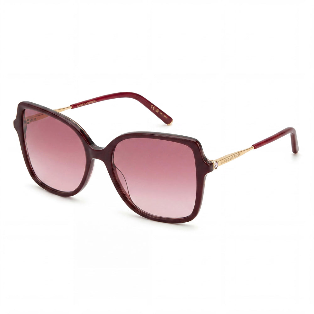 Carolina Herrera Seasonal Women's Acetate Sunglasses, Burgundy Gold Pink Frame with Burgundy Gold Lenses 55mm