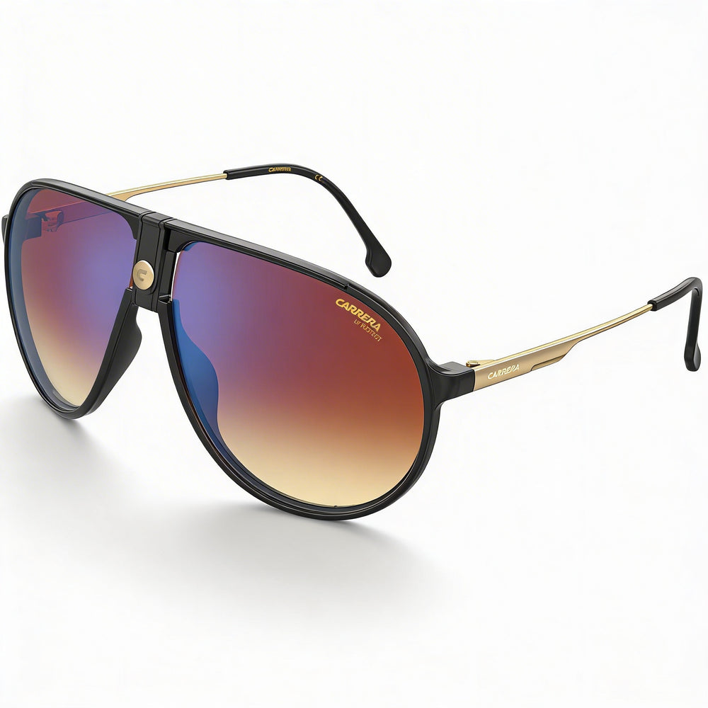 Carrera 1034/S Unisex Shiny Black Gold Plastic Brown Shaded Blue Mirrored Non-Polarized UV Protection Sunglasses 63mm