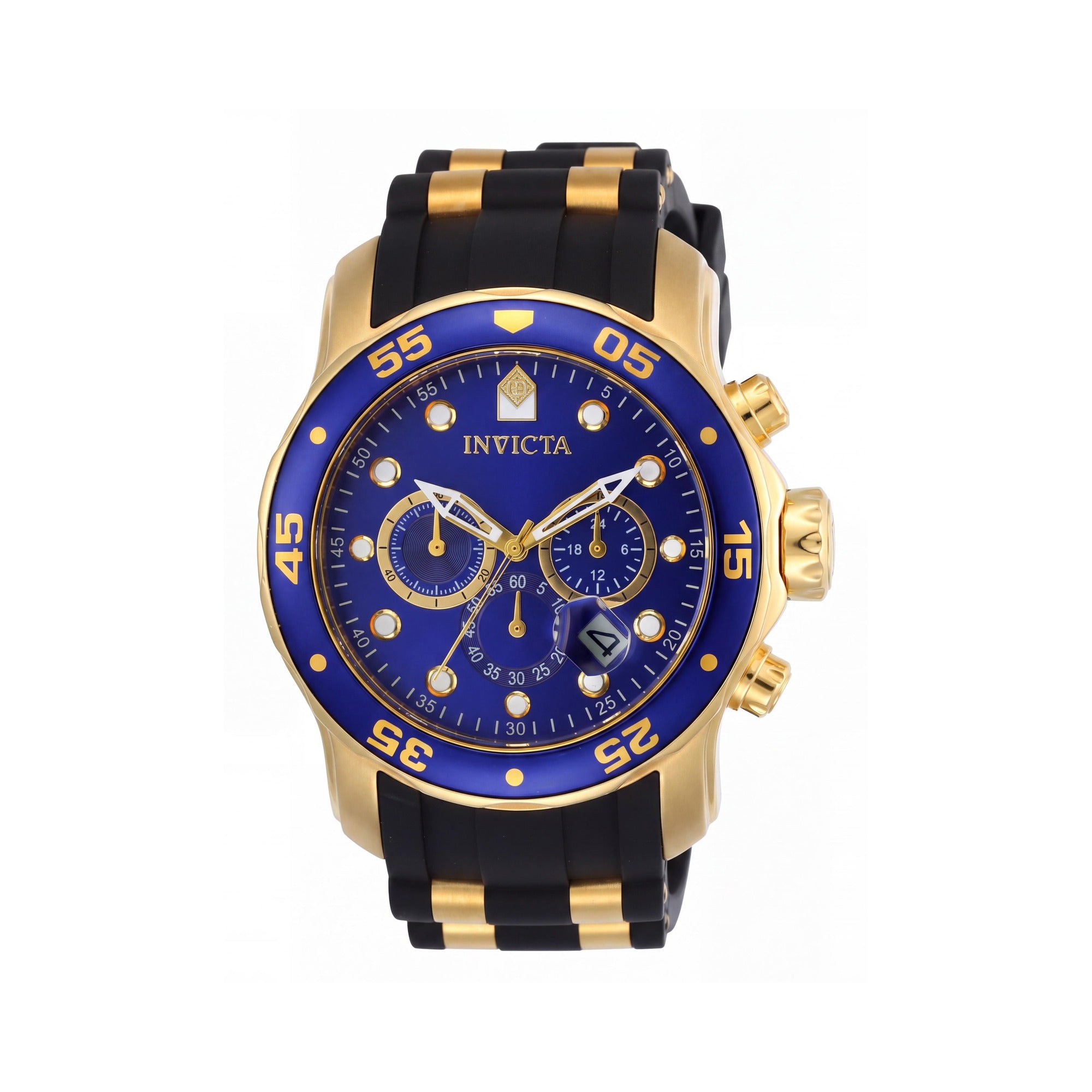 Invicta Pro Diver Men's Chronograph 18k Gold Ion-Plated Stainless Steel Black Polyurethane Strap Blue Dial Watch 49mm, Photo 1