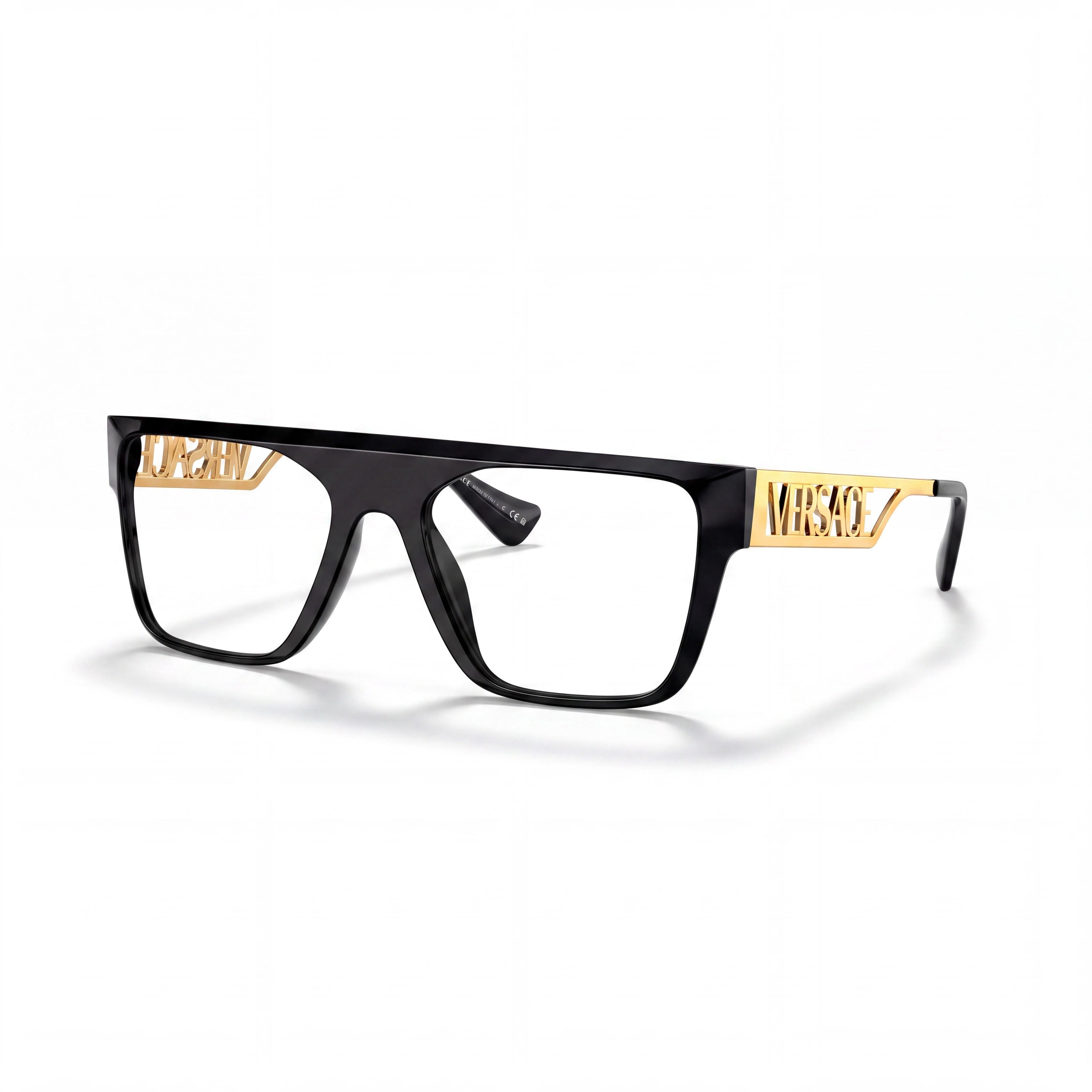 Versace Ve 3326u Unisex Acetate Black Gold Square Full Rim Eyeglass Frames with 55mm Lens, 19mm Bridge, 145mm Temple, Photo 1