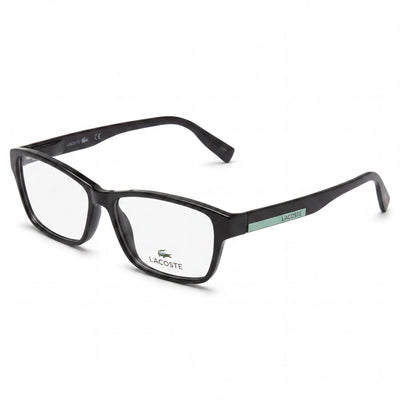 Gafas ópticas Lacoste Modern para mujer, con montura inyectada en negro, diseñadas con un ancho de lente de 50 mm.