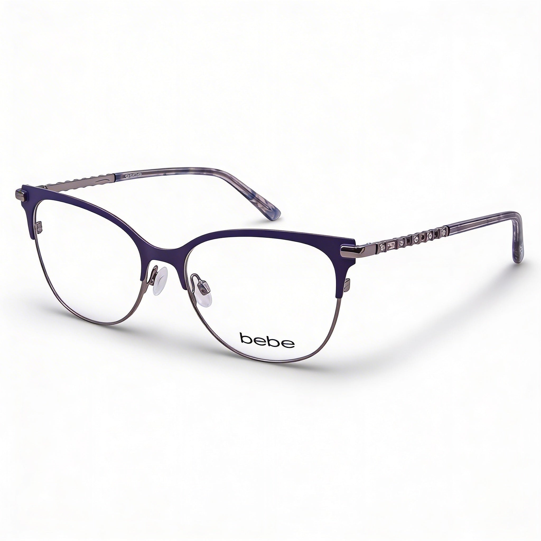 Gafas de mujer Bebe Bb5224 de montura completa metálicas estilo Cat Eye con lentes de demostración transparentes, color ciruela, 55-17-140mm, Photo 1