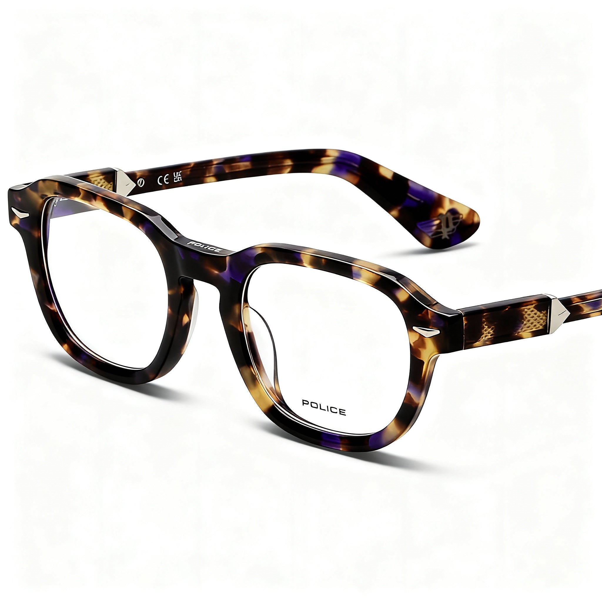 Police classical Men's Yellow Spotted Havana & Shiny Brown Acetate Polycarbonate Lens Sunglasses 50mm