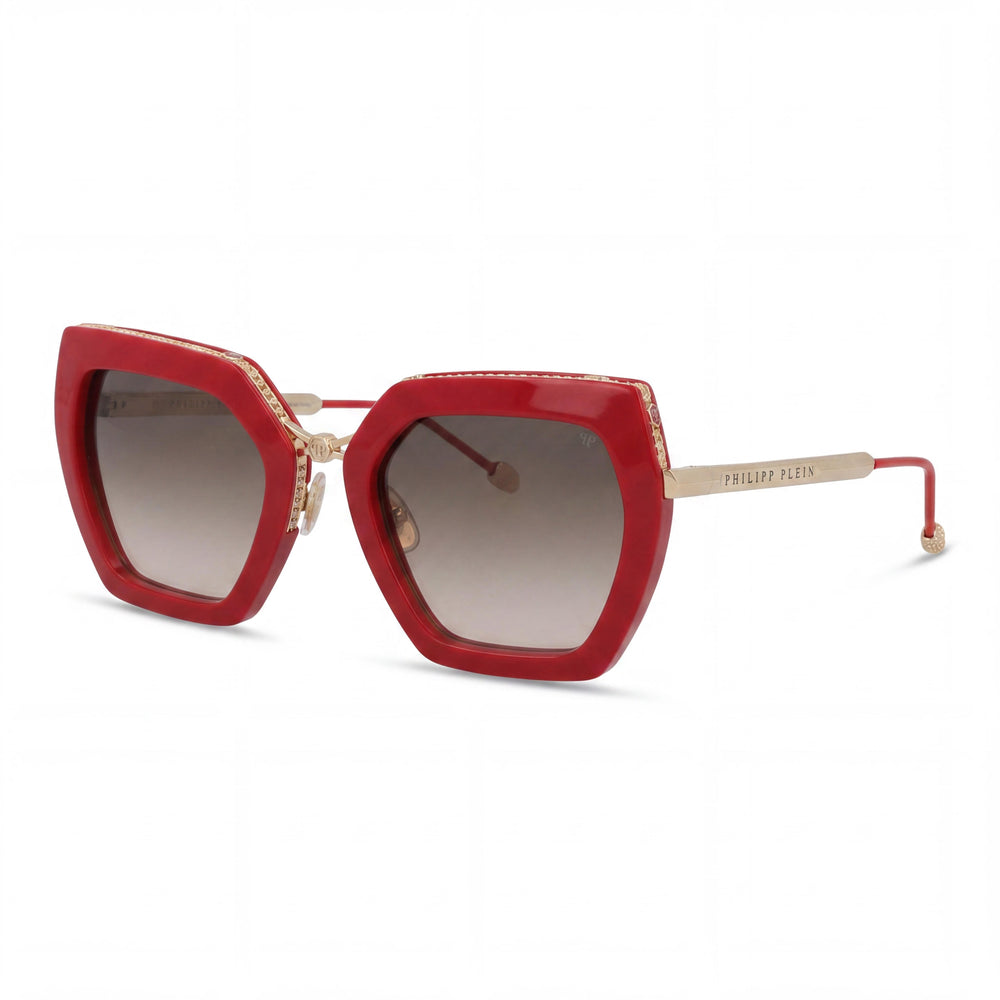 Philipp Plein Spp097s Women's Red Metal Non-Polarized UV Protection Sunglasses, Gradient Brown/Pink Lenses 53mm
