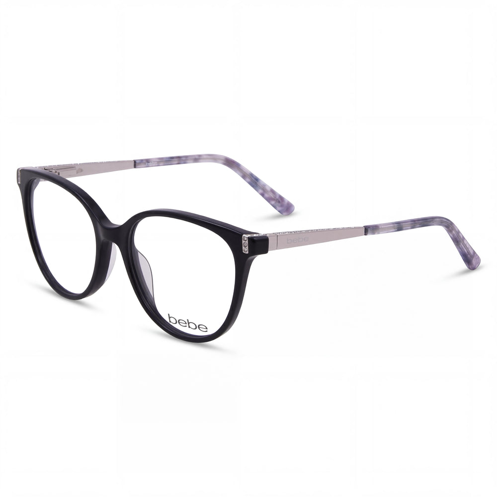 bebe Bb5215 Women's Jet Plastic Full Rim Round Frame Prescription Optical Eyeglasses 52-16-135mm
