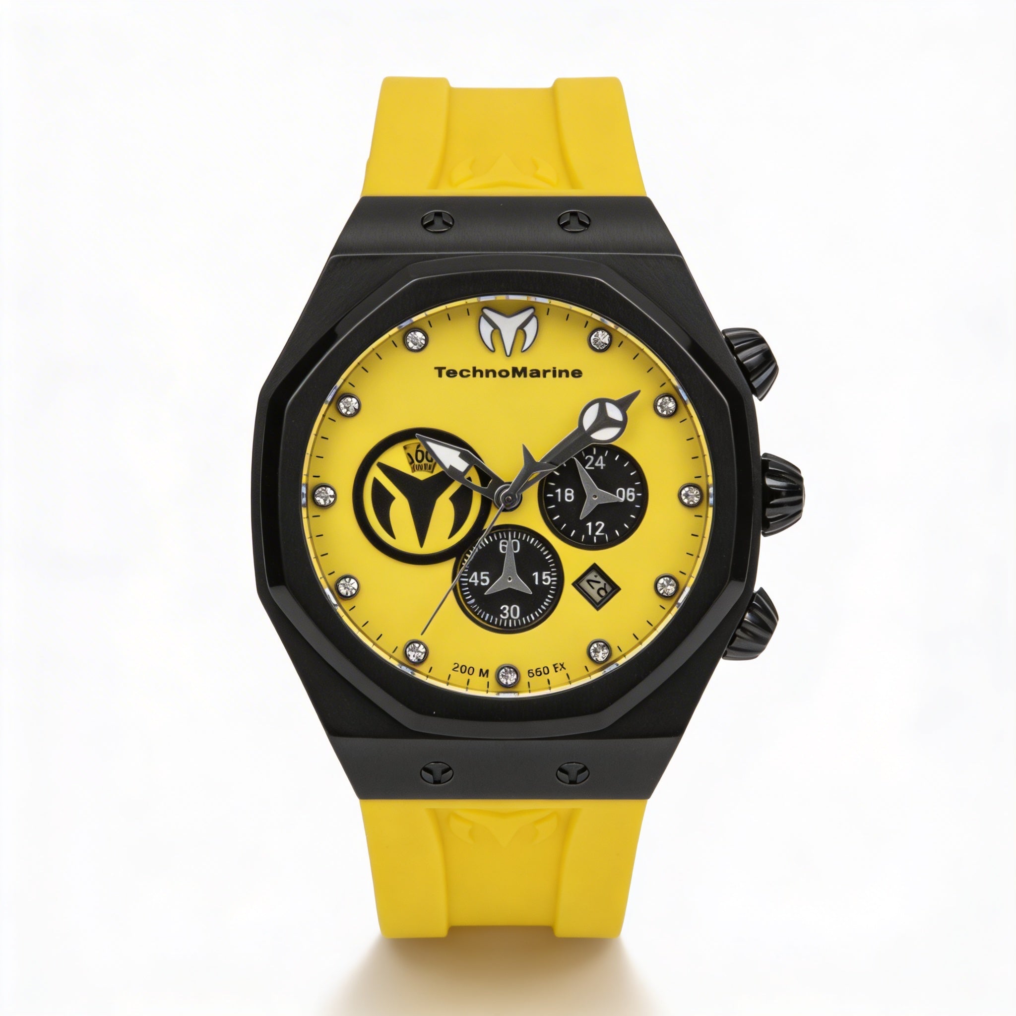 TechnoMarine Reef - Sun TM-523002 Men's Chronograph Quartz Watch, Black Case, Yellow Silicone Band, 45mm, Photo 1