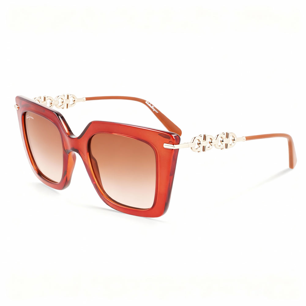 Gafas de sol Salvatore Ferragamo SF1041S para mujer, diseño de mariposa, de plástico, con montura marrón transparente, degradado marrón, no polarizadas, 51 mm