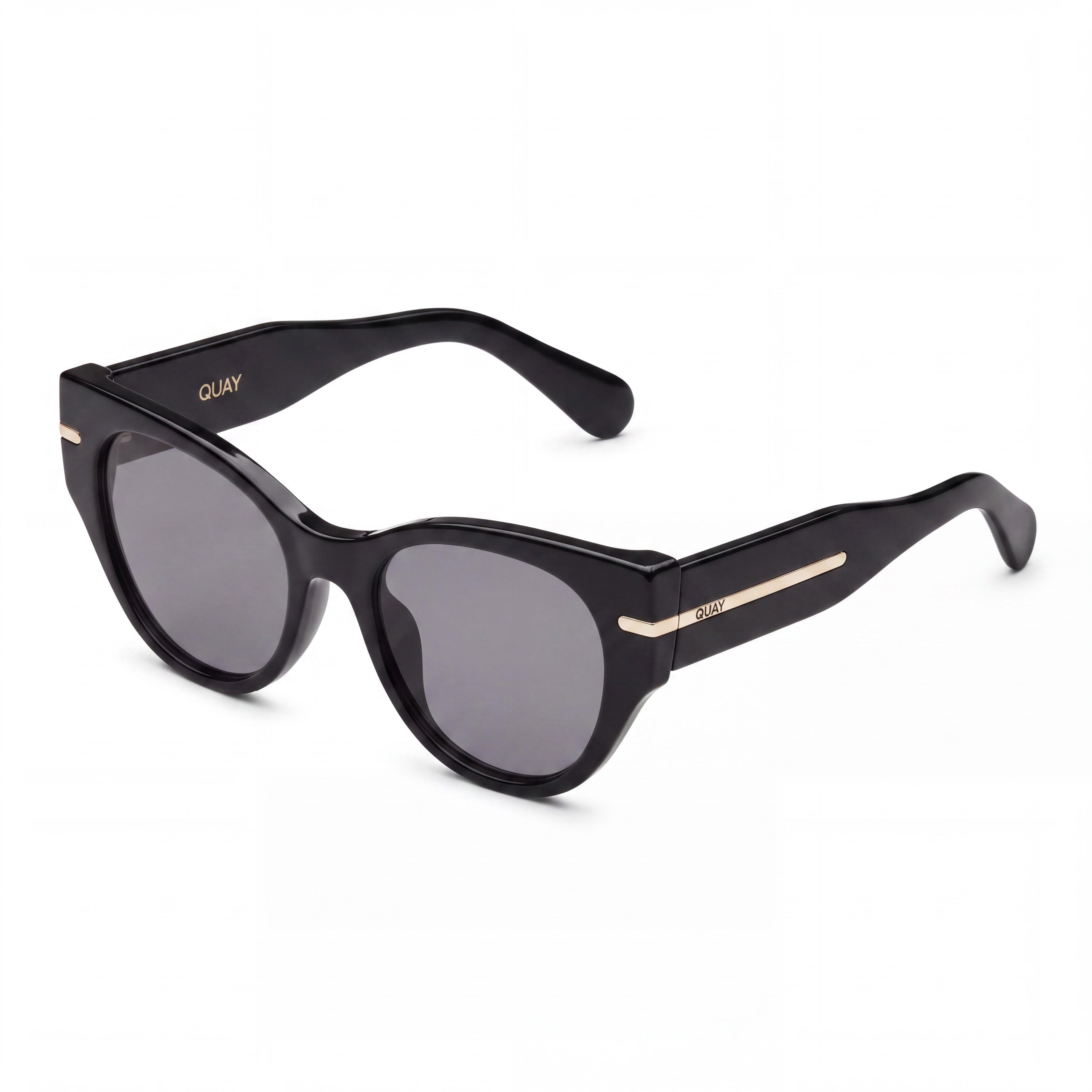 QUAY AUSTRALIA Chit Chat Women's Black Cat Eye Injection Frame Smoke Lenses Non-Polarized UV Protection 145-19-140, Photo 1