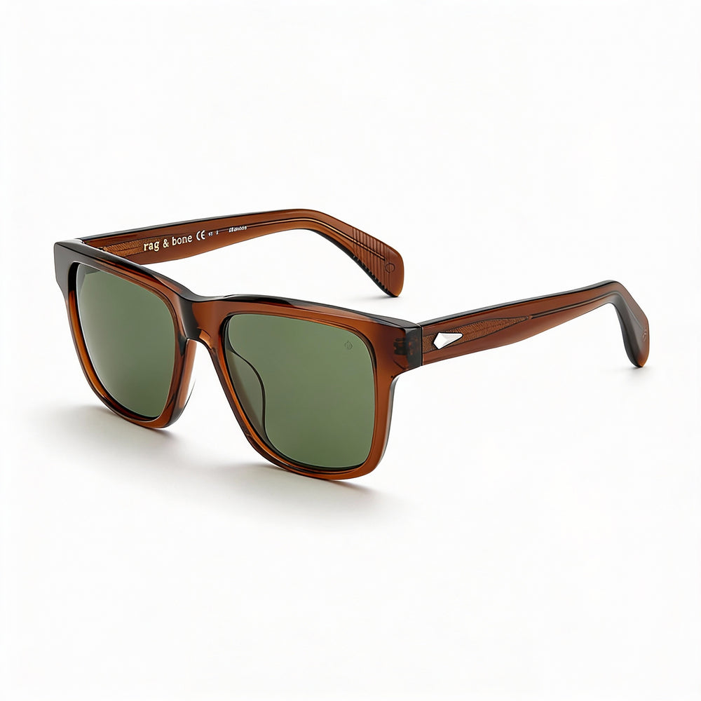 Gafas de sol modernas Rag & Bone para hombre, de acetato marrón transparente, no polarizadas, con lente verde de 54 mm