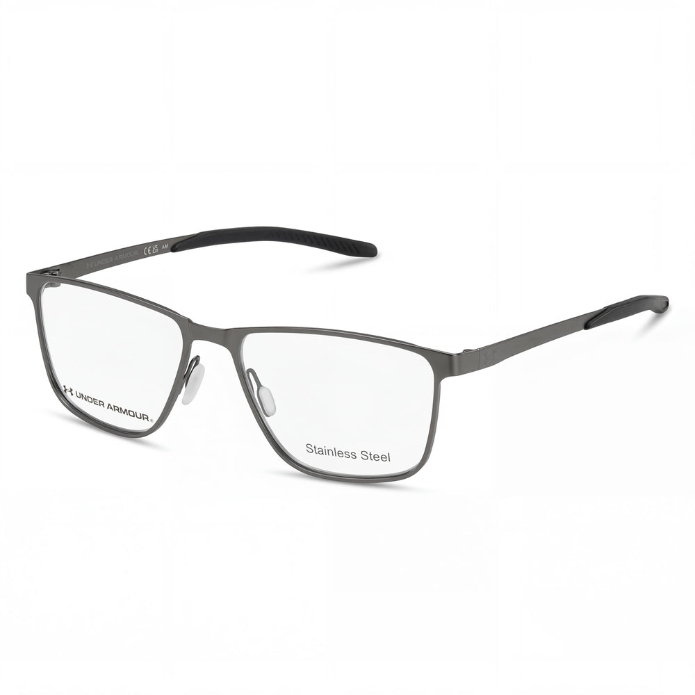 Under Armour Gafas de hombre casuales rectangulares de acero inoxidable con montura completa, color rutenio mate, gris, 54 mm
