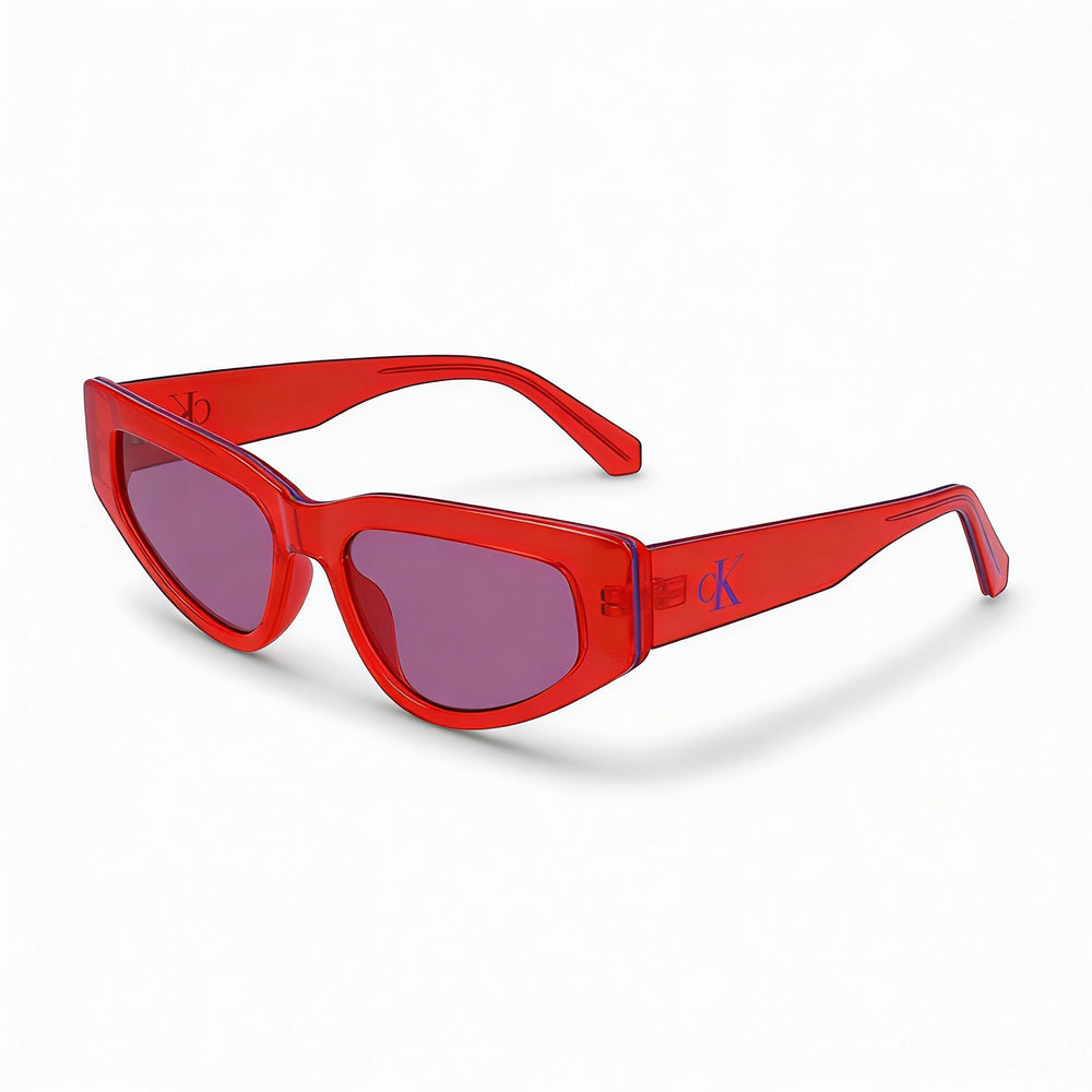 Gafas de sol Calvin Klein CKJ23603S de plástico rojo con forma de ojo de gato para mujer, 100 % protección UV, 53 mm