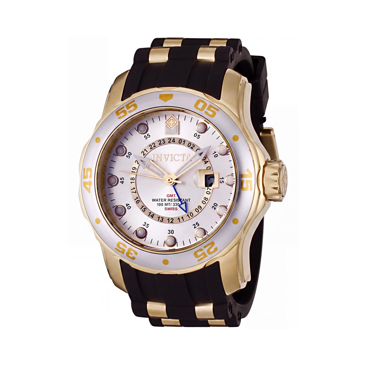 Invicta Silver-Tone Unisex Swiss-Quartz 18k Gold-Plated Stainless Steel Case Black Strap World Time Watch, Photo 1