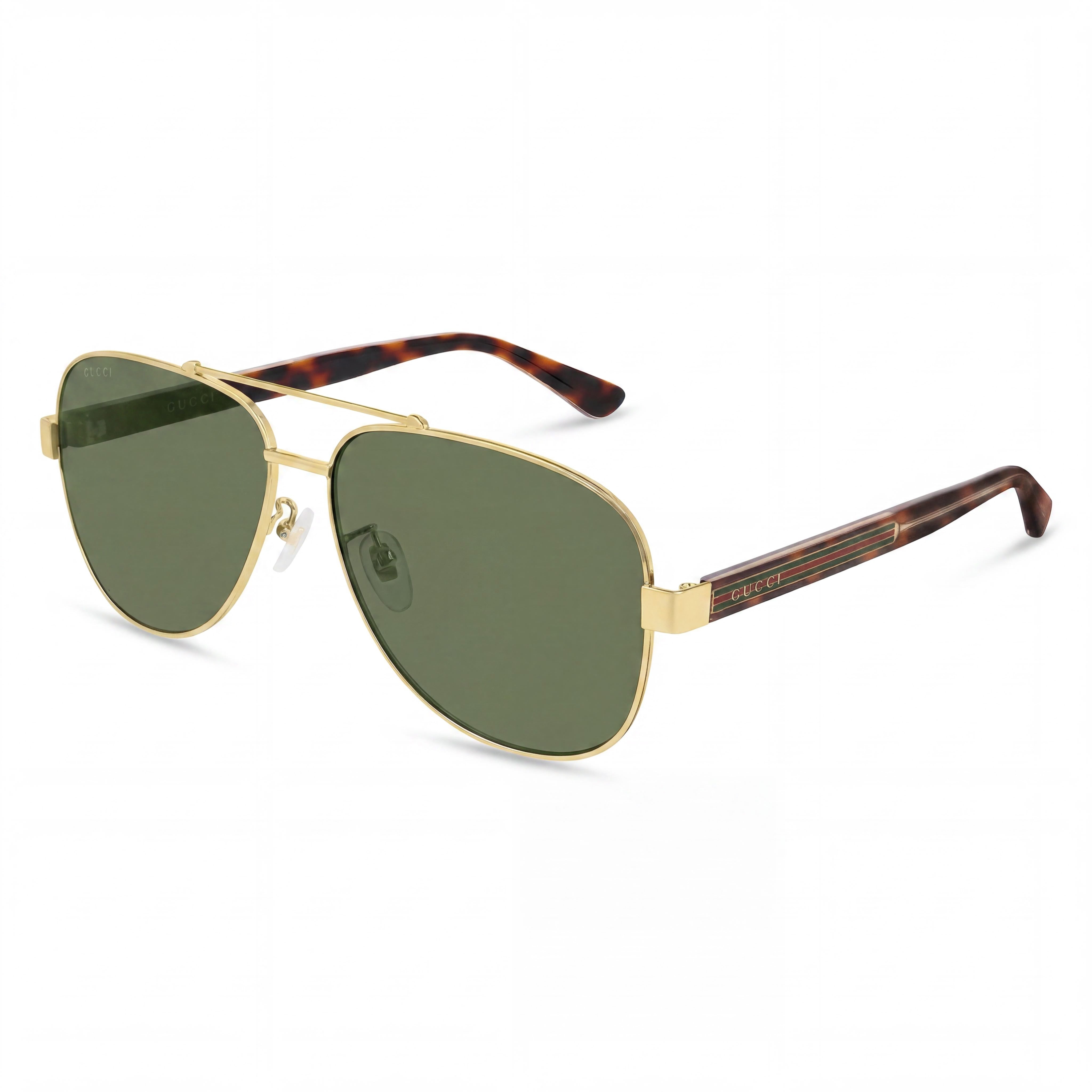 Gafas de sol de aviador Gucci unisex, de plástico dorado con cristal verde, sin polarizar y con protección UV de 63 mm, Photo 1
