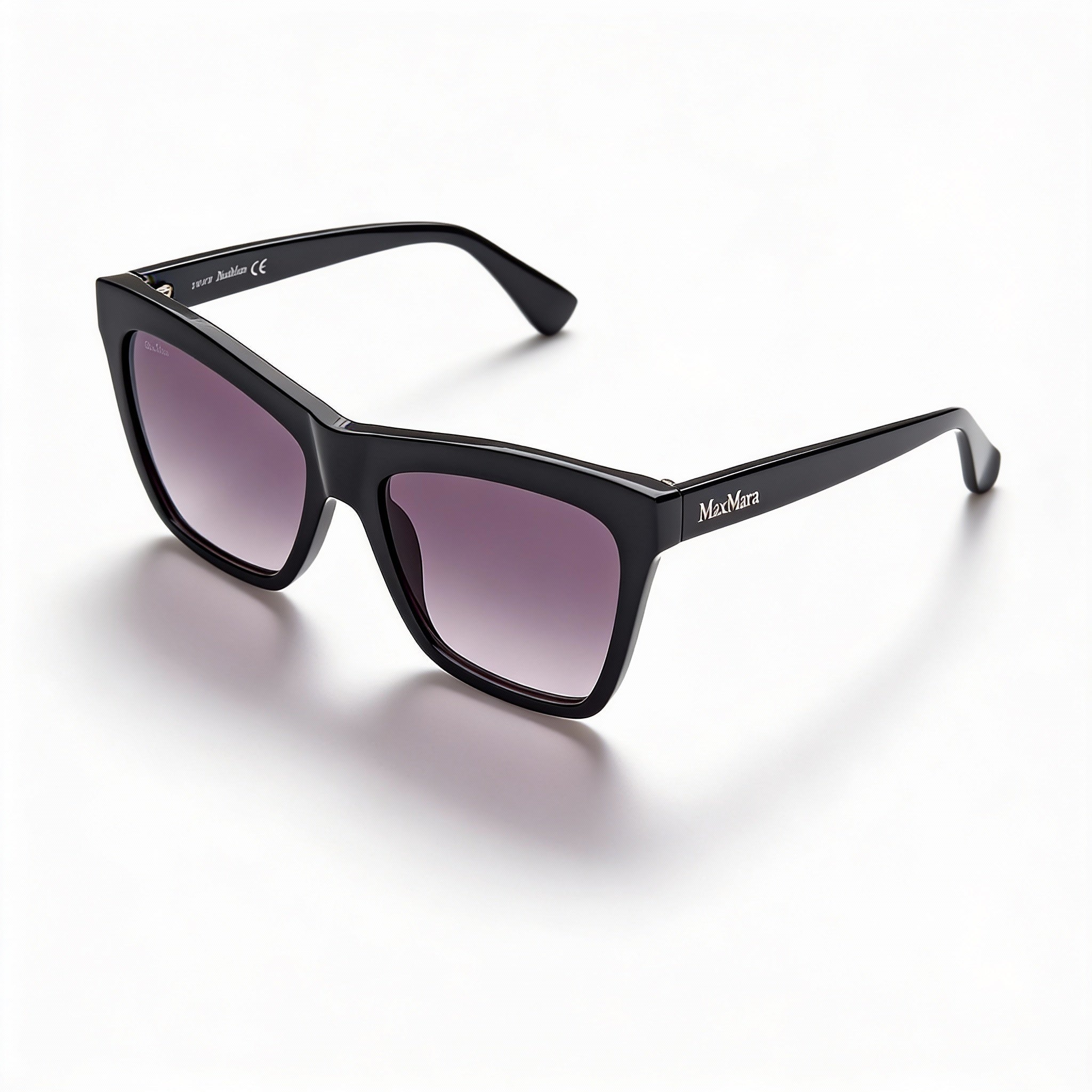 MaxMara Mm0008 Logo2 Unisex Plastic Sunglasses, UV Protected, Shiny Black/Pale Gold, Gradient Smoke Lens, 55mm, Photo 1