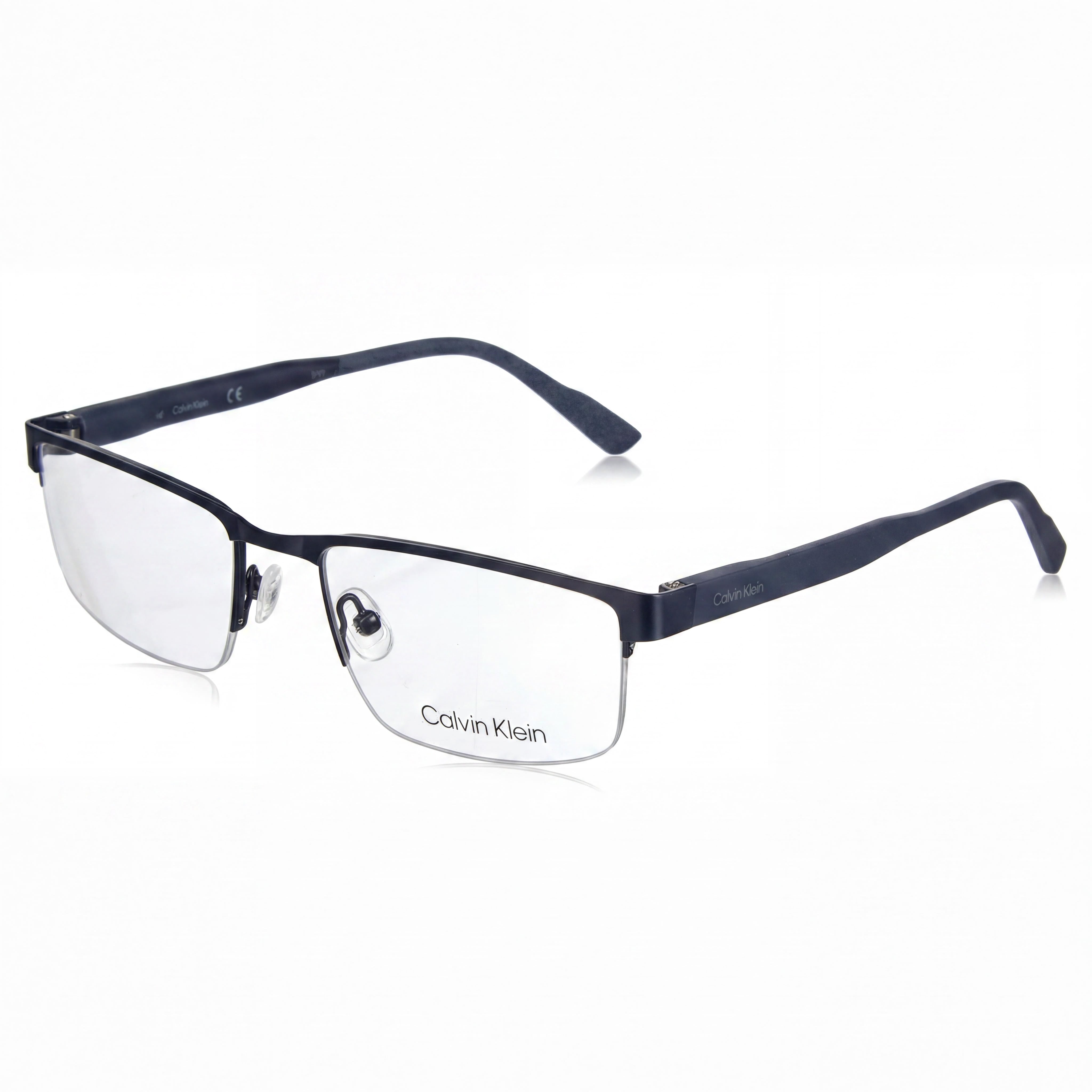 Gafas de vista unisex Calvin Klein Classic de metal azul oscuro, rectangulares, semirrígidas, con lentes de policarbonato transparentes (55 mm), Photo 1