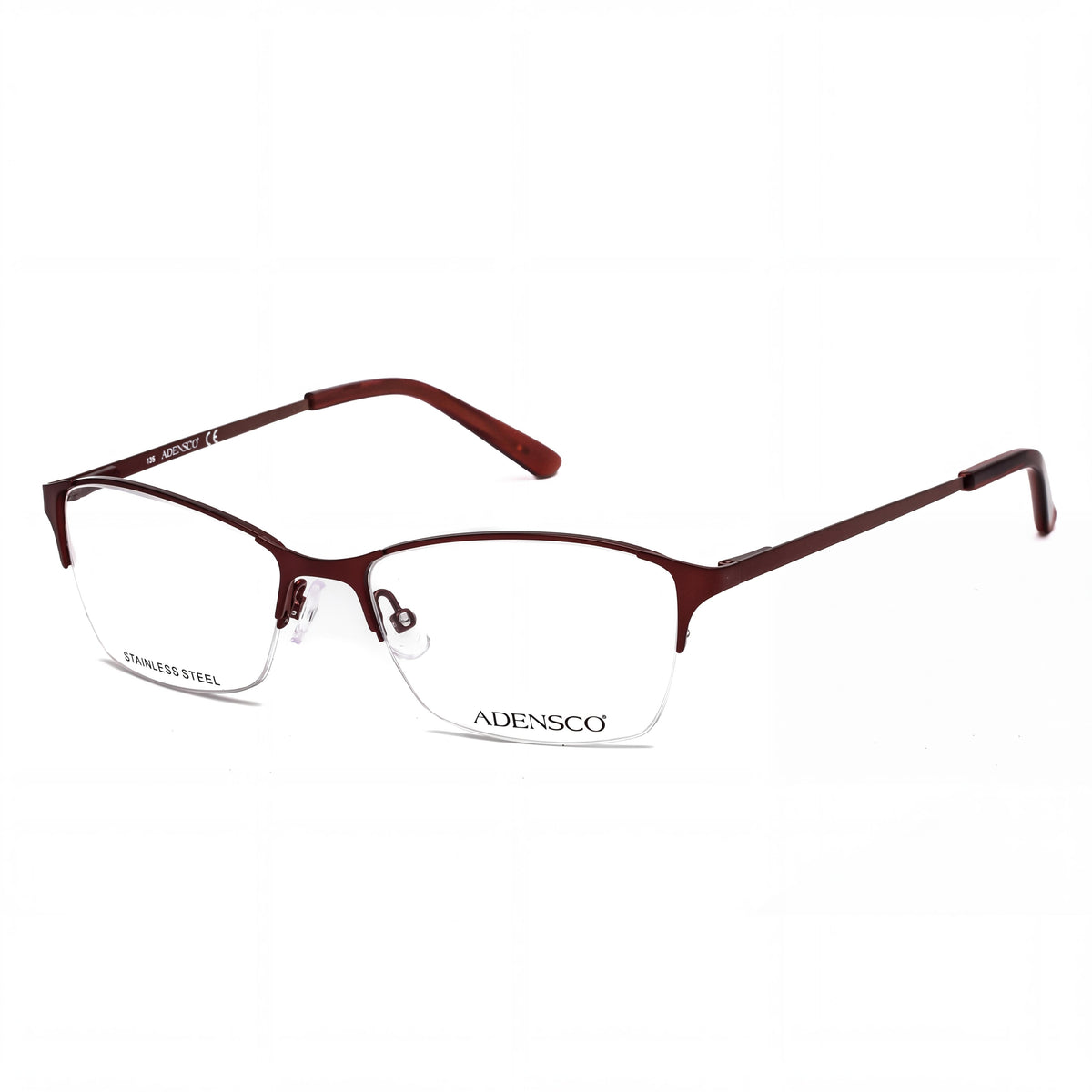 Adensco 208 Unisex Burgundy Metal Rectangular Semi-Rimless Eyeglasses 53-16-135mm, Photo 1