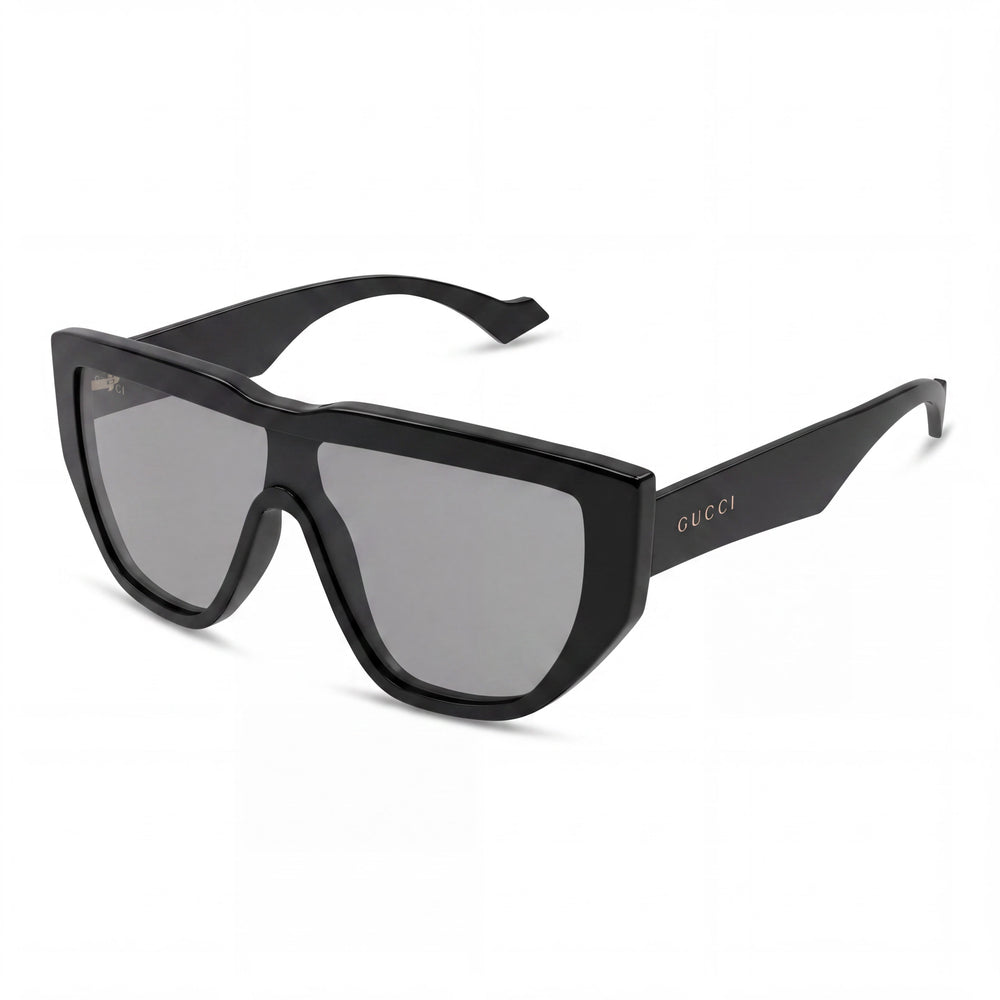 Gucci GG0997S-002 Men's Shiny Black Plastic Square UV Protected Non-Polarized Sunglasses with Black Grey Lenses, 99mm