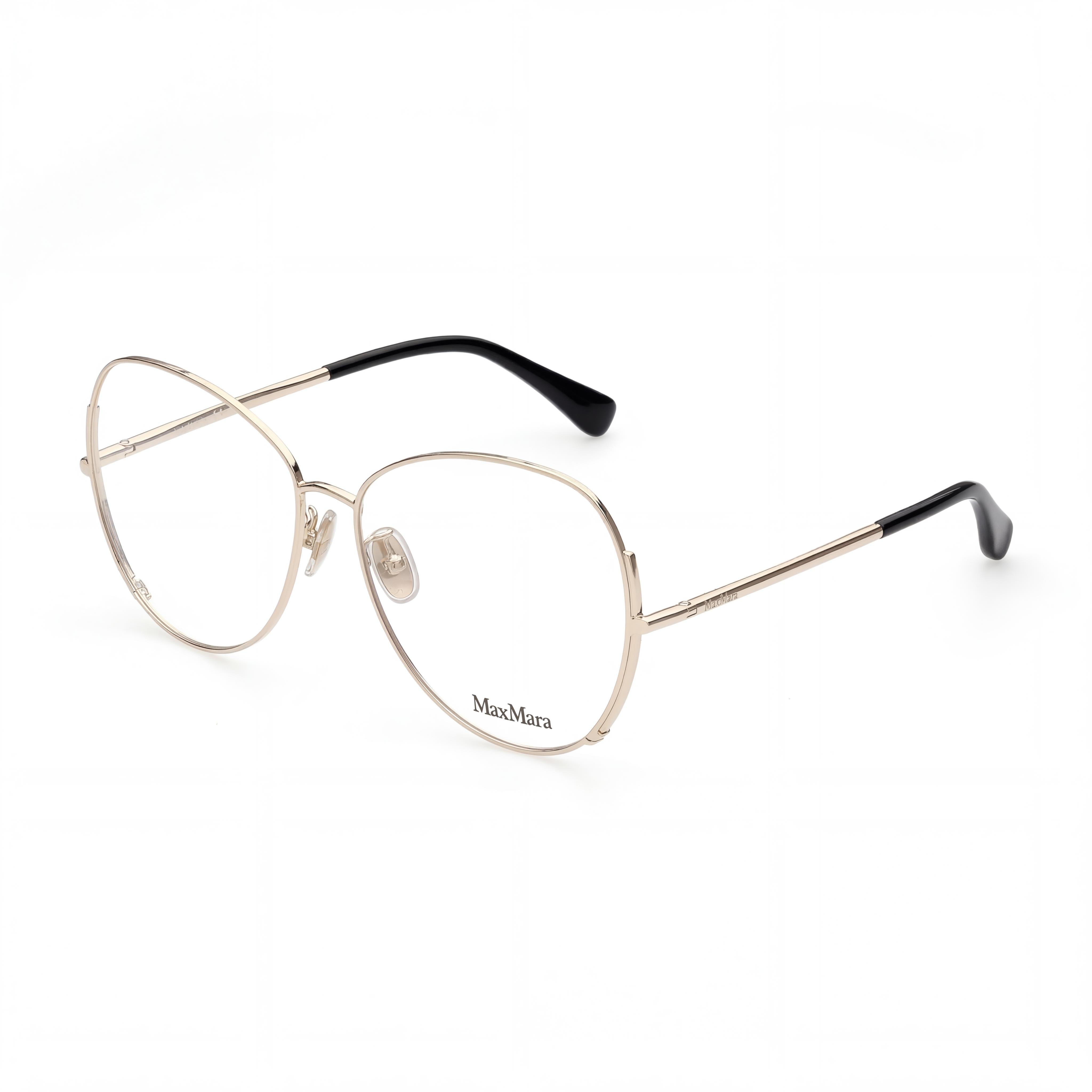 Gafas MaxMara MM5001-H para mujer, montura ovalada de metal dorado pálido y negro, montura completa 57mm, Photo 1