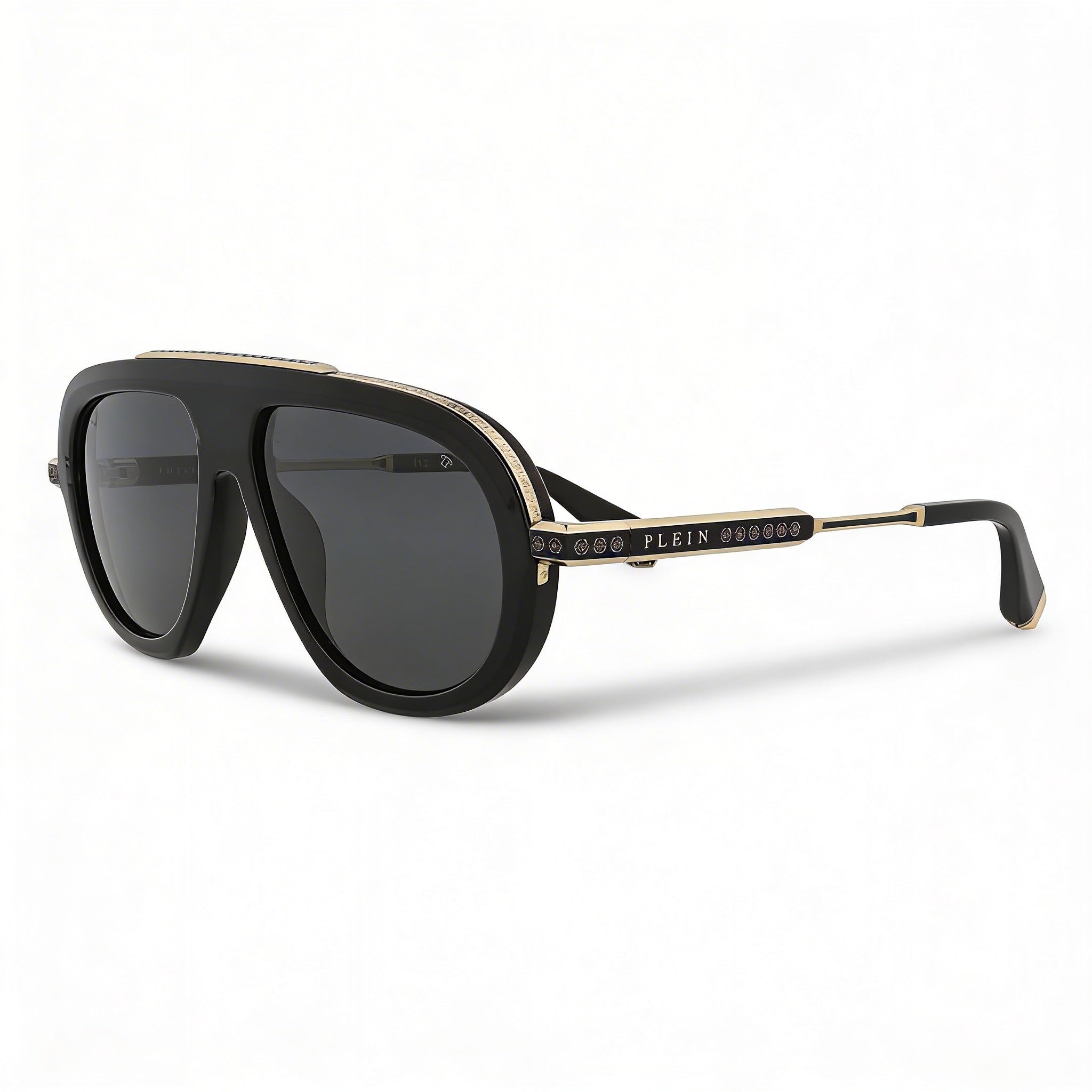 Gafas de Sol de Acetato de Celulosa Negro Brillante Philipp Plein Spp151m para Hombre con Lentes Ahumadas Protección UV 57mm, Photo 1