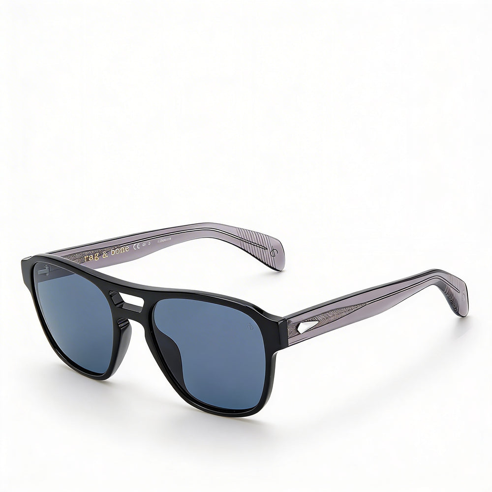 Rag & Bone Modern Unisex Black Rectangular Full-Rim Eco Acetate Non-Polarized 54mm Sunglasses