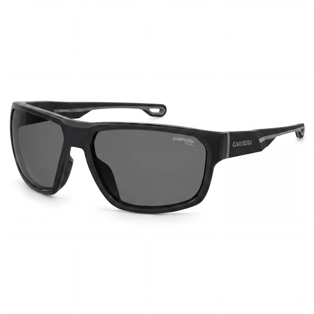 Carrera Gafas de sol casuales para hombre, armazón negro de poliamida ecológica, lentes grises polarizadas con 100 % protección UV, 63 mm