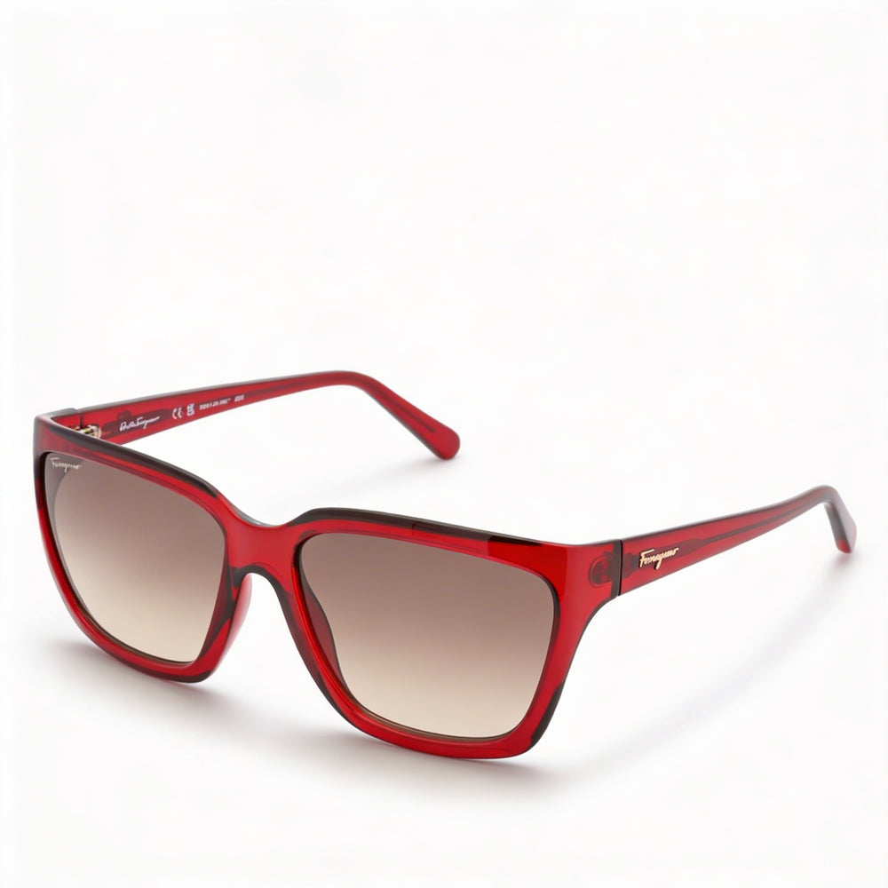 Gafas de sol Salvatore Ferragamo SF1018S para mujer, rectangulares, con cristales en gris vino, protección UV 100 %, 59 mm