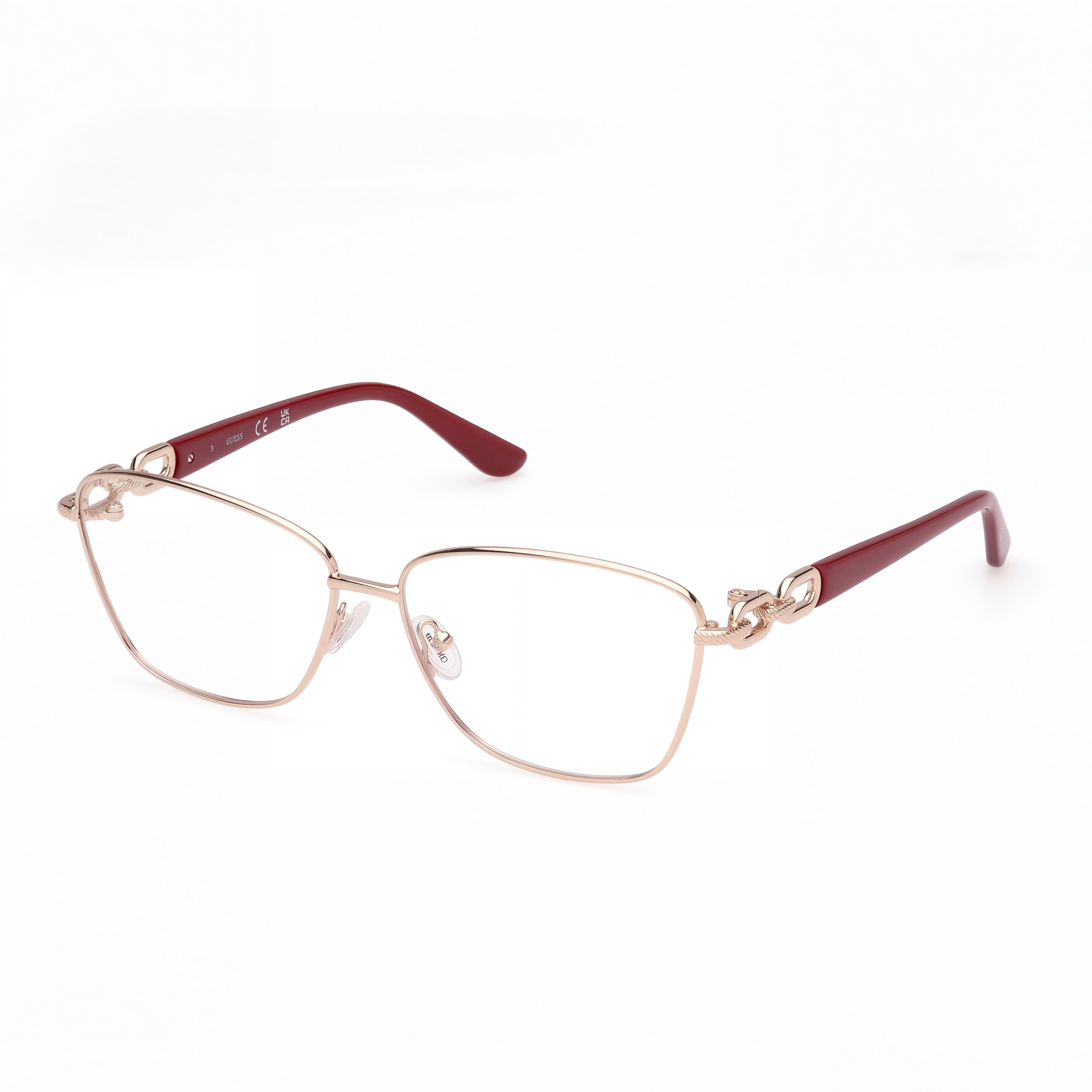 GUESS Gu50179 Women's Eyeglasses with Pale Gold Bordeaux Metal Frame and Polycarbonate Lenses, 55mm Lens Width, Photo 1