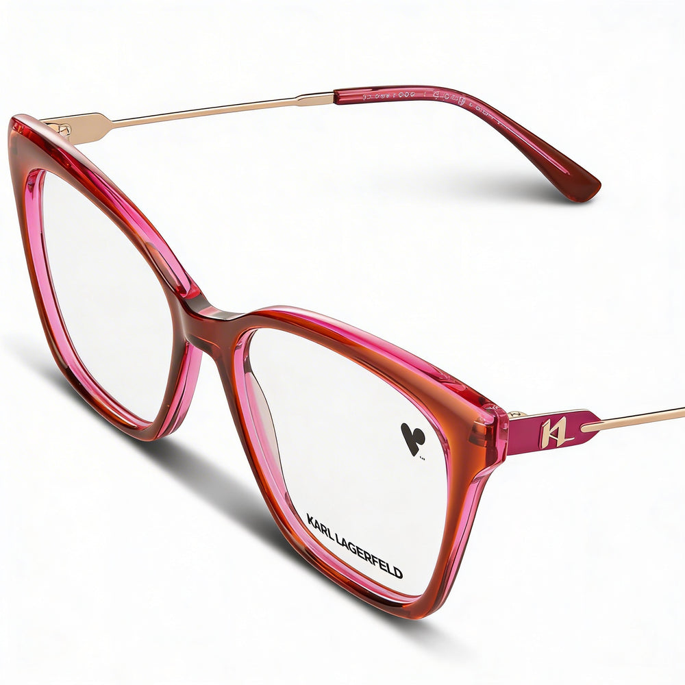 Gafas modernas para mujer Karl Lagerfeld, montura de acetato en color rosa castaño, lentes de color rosa castaño, ancho de lente de 54 mm