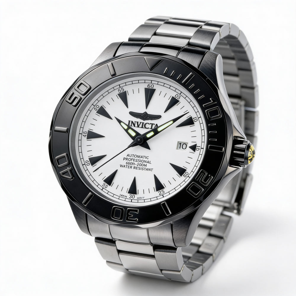 Reloj Invicta Diver Automático Unisex de 47 mm de acero inoxidable, negro/blanco, resistente al agua hasta 20 ATM